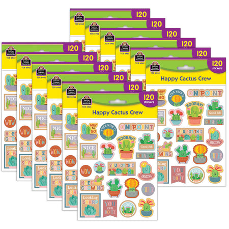 Happy Cactus Crew Stickers, 120 Per Pack, 12 Packs