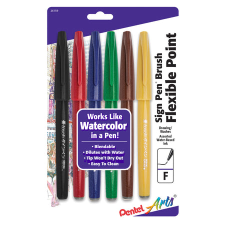 Sign Pen Brush Tip, Assorted Colors, 6-Pack 04cd5c926c575b5a5a59e5375463836c2c03c3fd