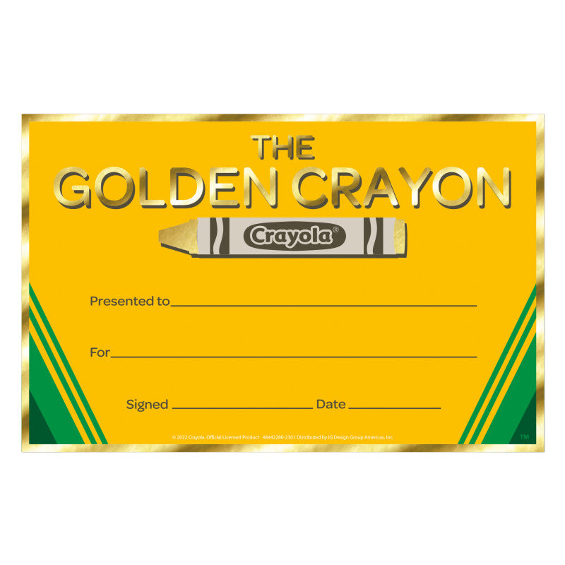 Crayola&reg; Gold Crayon Recognition Award, Pack of 36
