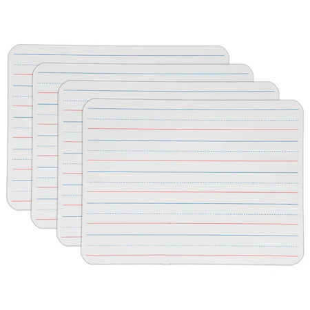 Two-Sided Dry Erase Board, Plain/Red & Blue Ruled, 9" x 12", Pack of 4