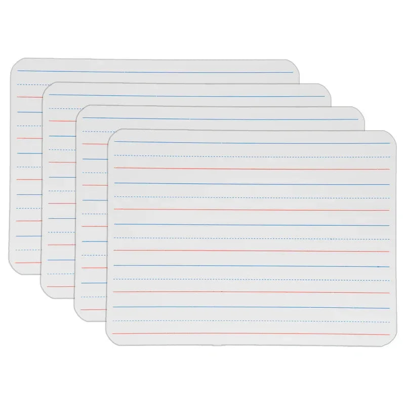 Two-Sided Dry Erase Board, Plain/Red & Blue Ruled, 9" x 12", Pack of 4