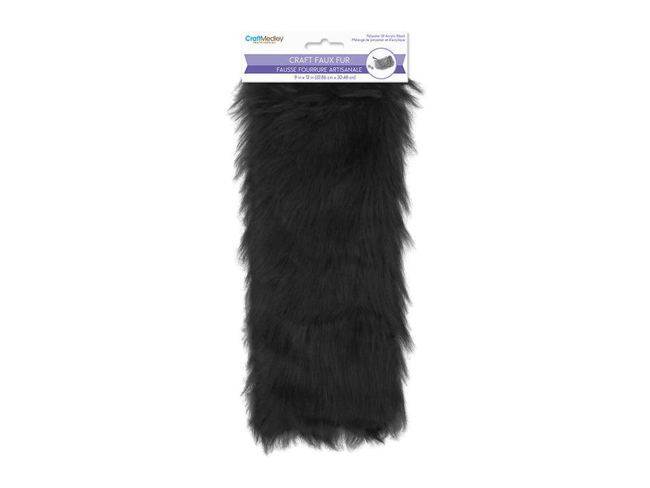 Long Pile Craft Fur - Black - 9 x 12 inches