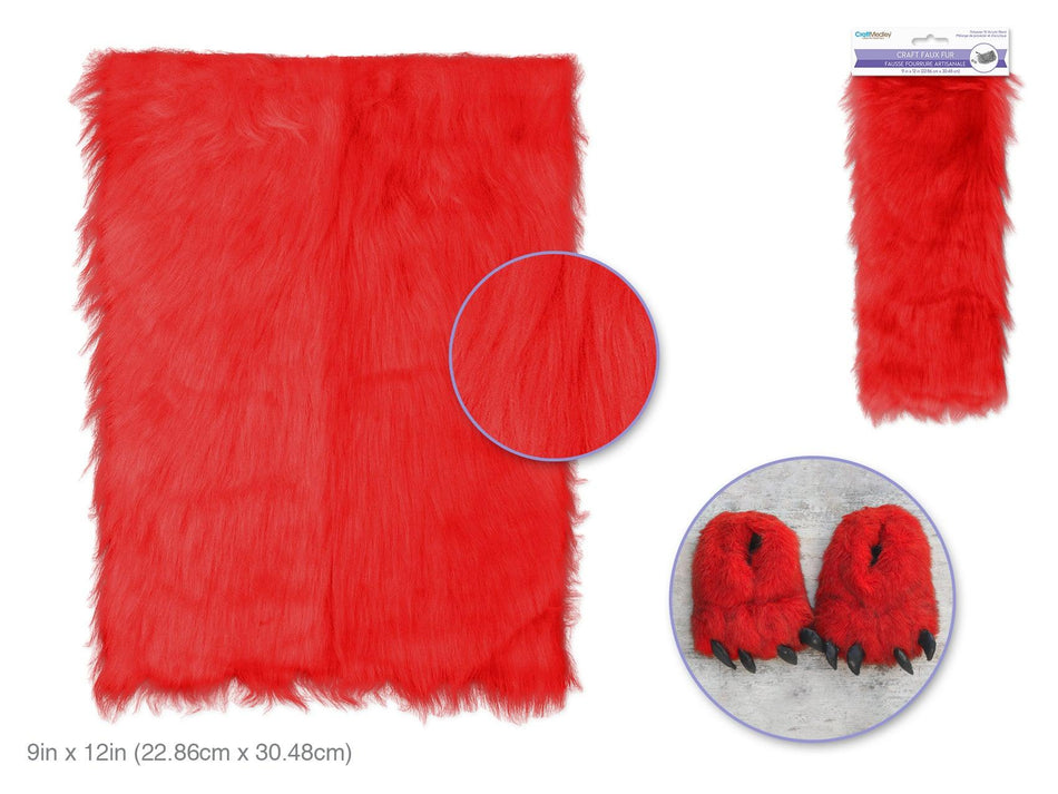 Long Pile Craft Fur - Red - 9 x 12 inches