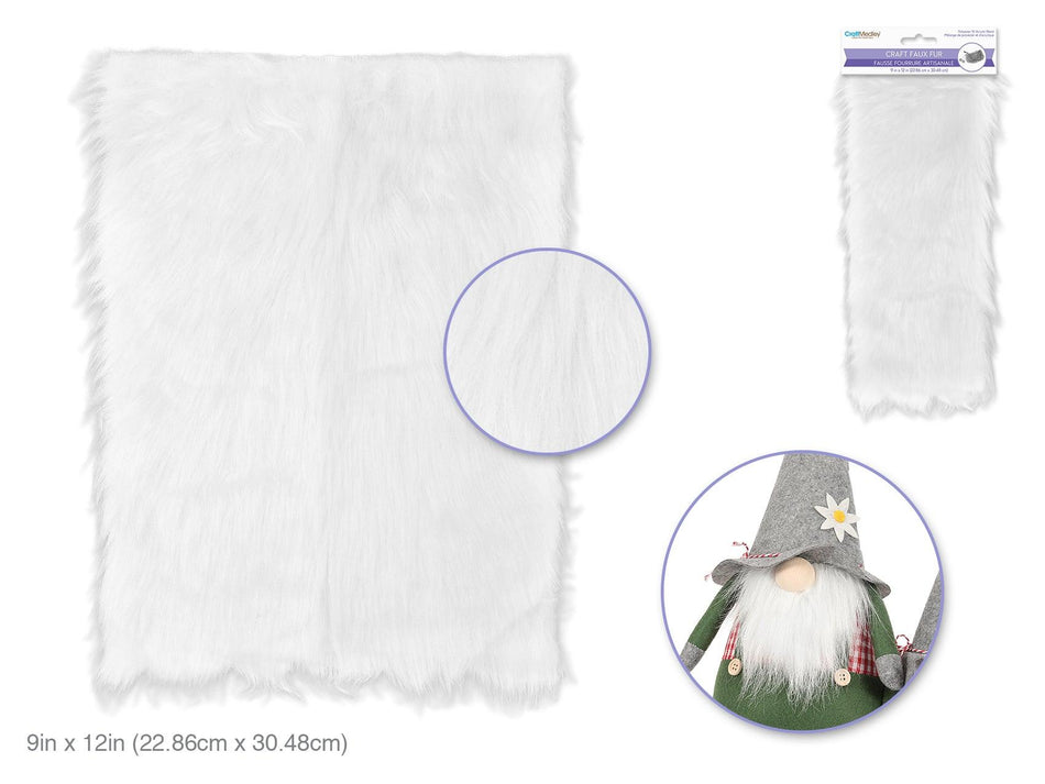 Long Pile Craft Fur - White - 9 x 12 inches