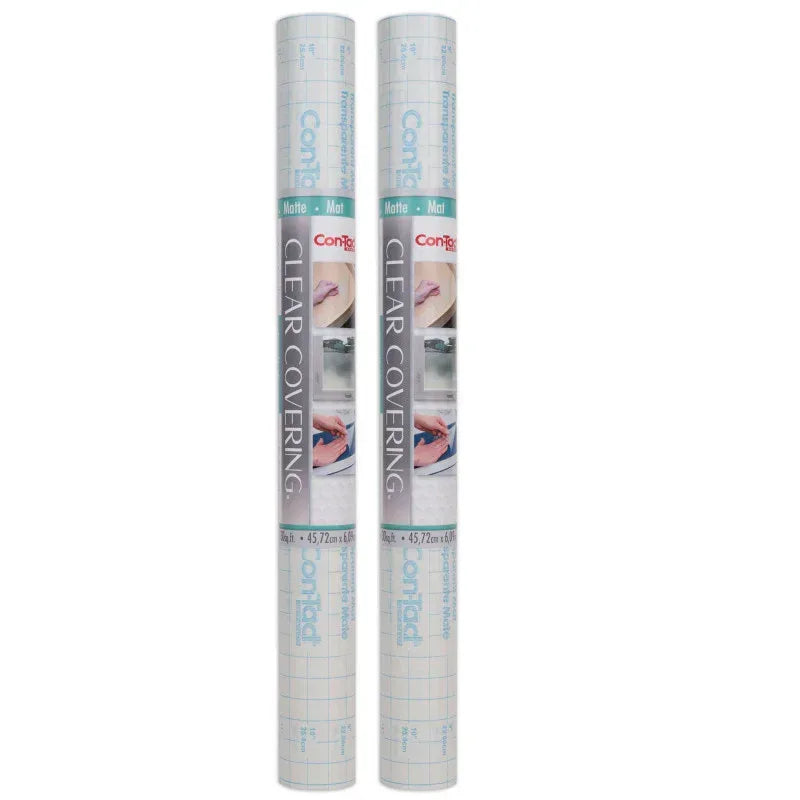 Clear Cover&trade; Adhesive Covering, Clear, 18" x 16 ft, Matte, Pack of 2
