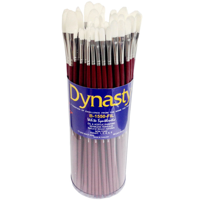 Finest White Synthetic Filbert Brush Canister, 60 Brushes