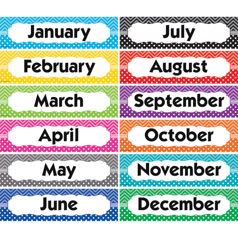 Chevrons and Dots Monthly Headliners, Pack of 12