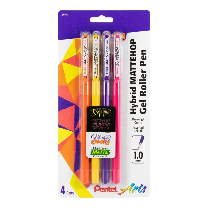 Hybrid MATTEHOP Gel Roller, 1.0mm, Matte F/G/P/V Ink, Pack of 4