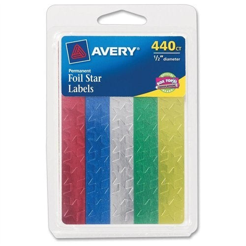Star Stickers, Assorted Colors, Foil, 1/2" , 440 Total