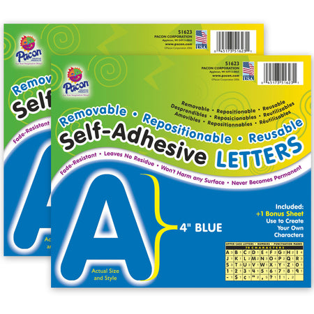 Self-Adhesive Letters, Blue, Puffy Font, 4", 78 Characters Per Pack, 2 Packs