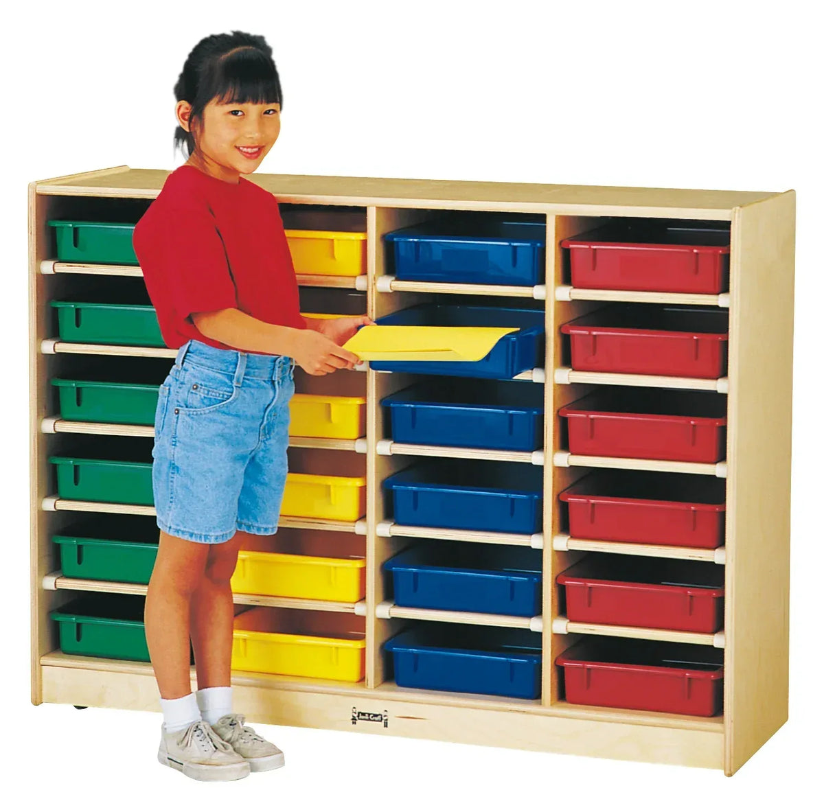 Jonti-Craft® 24 Paper-Tray Mobile Storage - with Colored Paper-Trays - Plywood Back