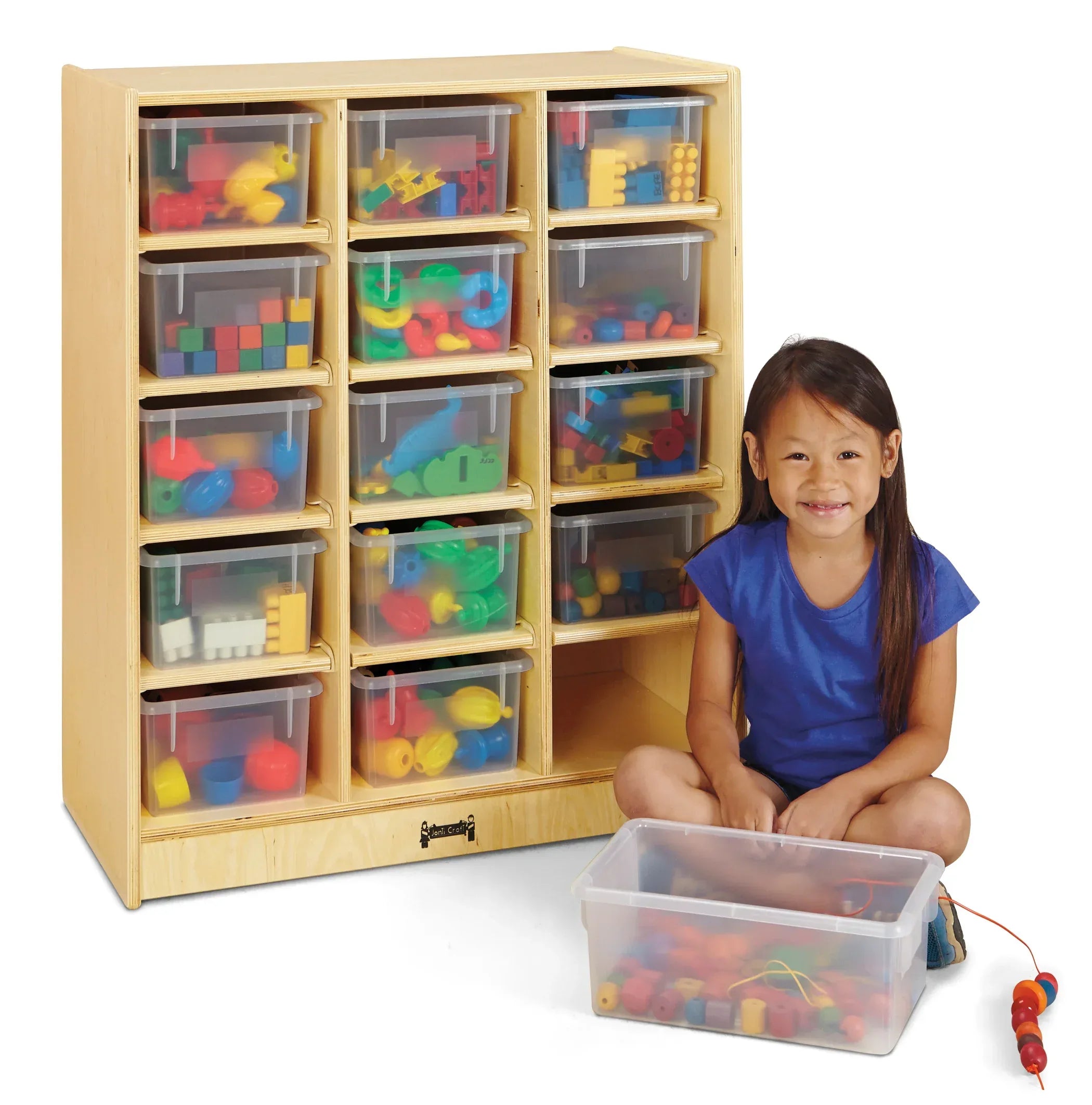 Jonti-Craft® 15 Cubbie-Tray Mobile Unit – with Clear Trays - Plywood Back