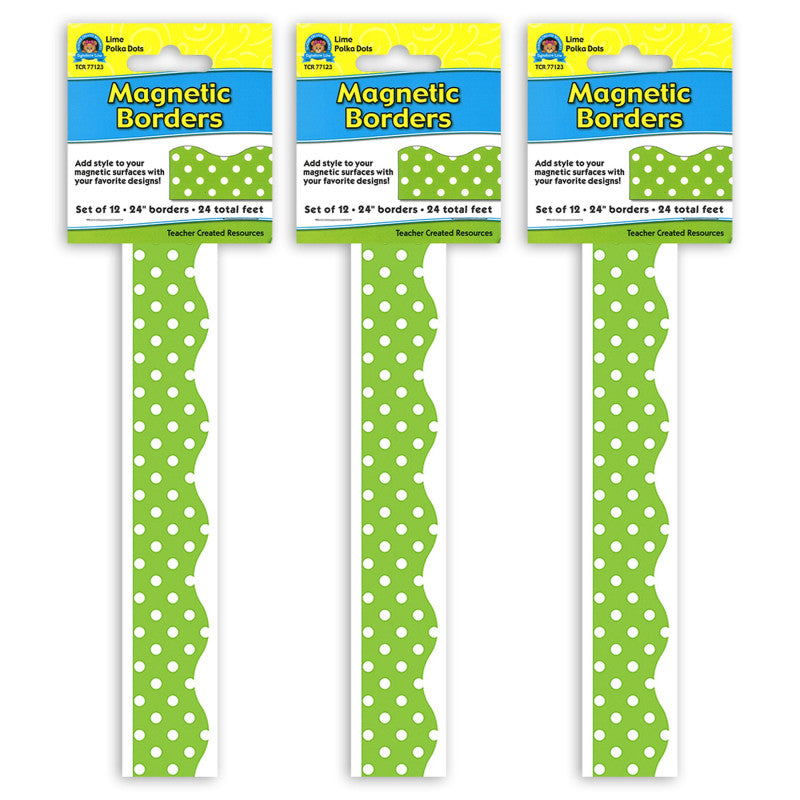 Magnetic Borders, Lime Polka Dots, 24 Feet Per Pack, 3 Packs