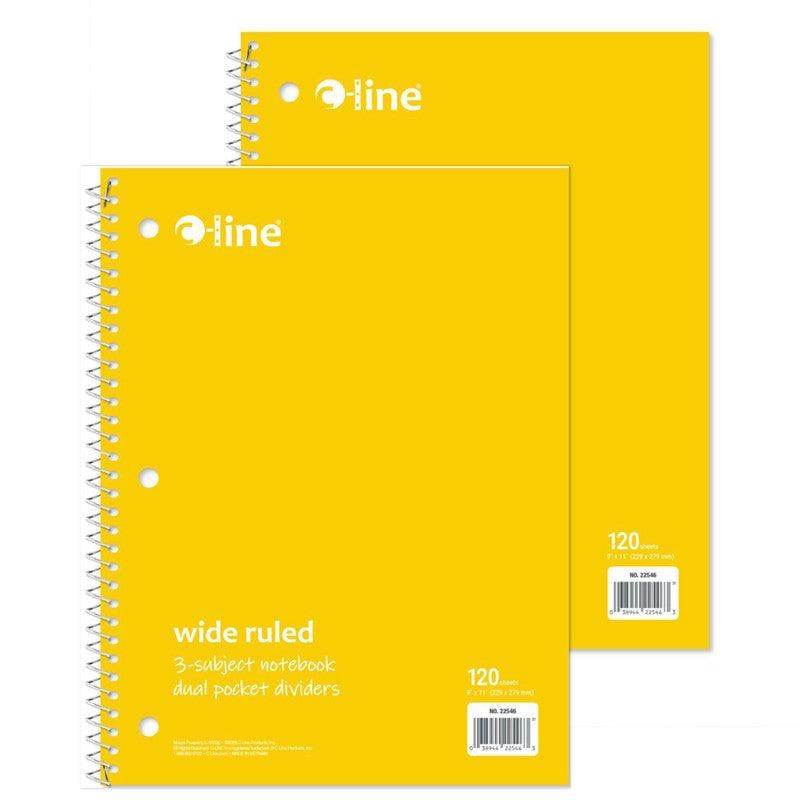 Wide-Ruled 3-Subject Notebooks, 120 Sheets, Yellow, 2-Pack
