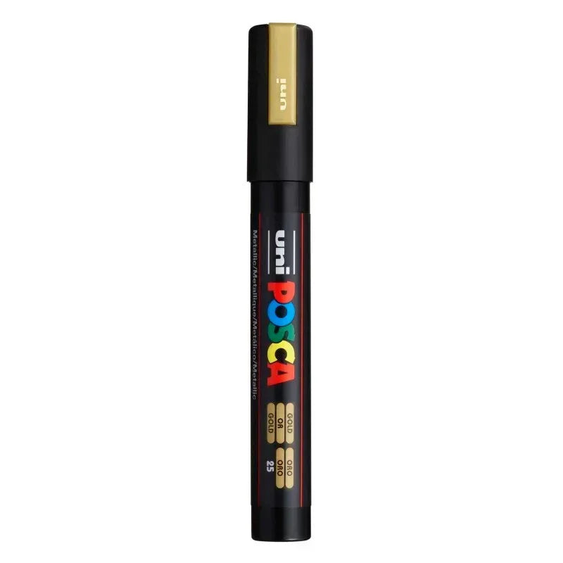 uni® POSCA PC-5M Water-Based Paint Markers, Reversible Medium Tip (1.8-2.5mm), Gold