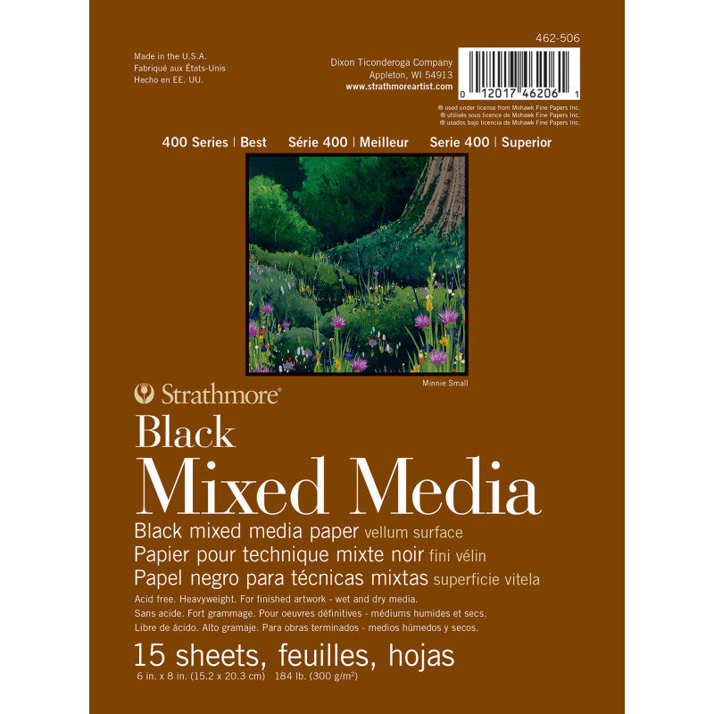 400 Series Mixed Media Pad, Black, Glue Binding, 15 Sheet, 6x8 inch, 1 Count