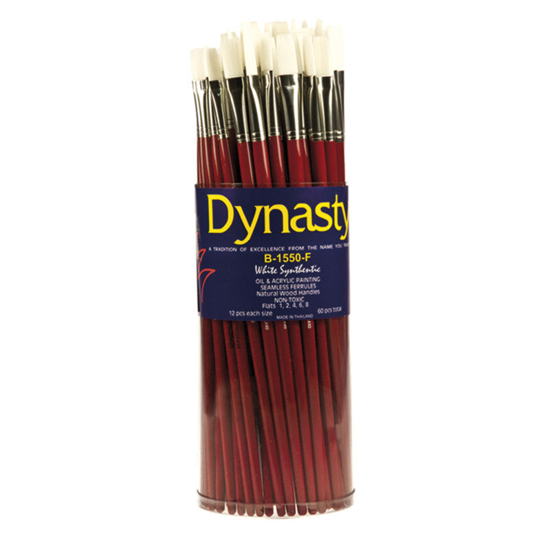 Finest White Synthetic Flat Brush Canister, 60 Brushes