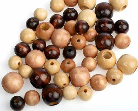 Round Assorted Natural Tone Wood Beads 7 oz