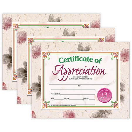 Certificate of Appreciation, 30 Per Pack, 3 Packs