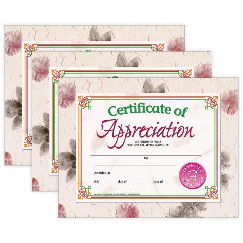 Certificate of Appreciation, 30 Per Pack, 3 Packs