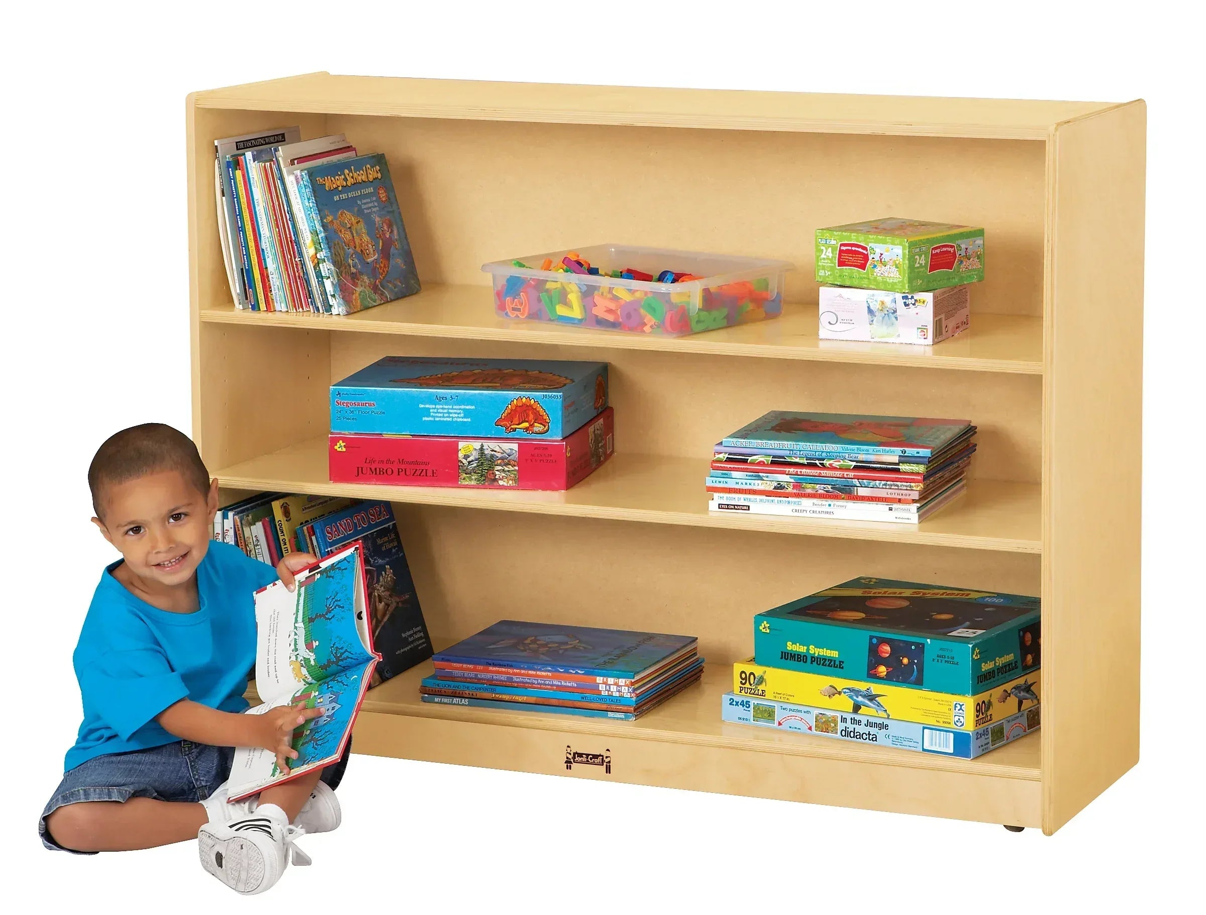 Jonti-Craft® Super-Sized Adjustable Mobile Straight-Shelf - Plywood Back