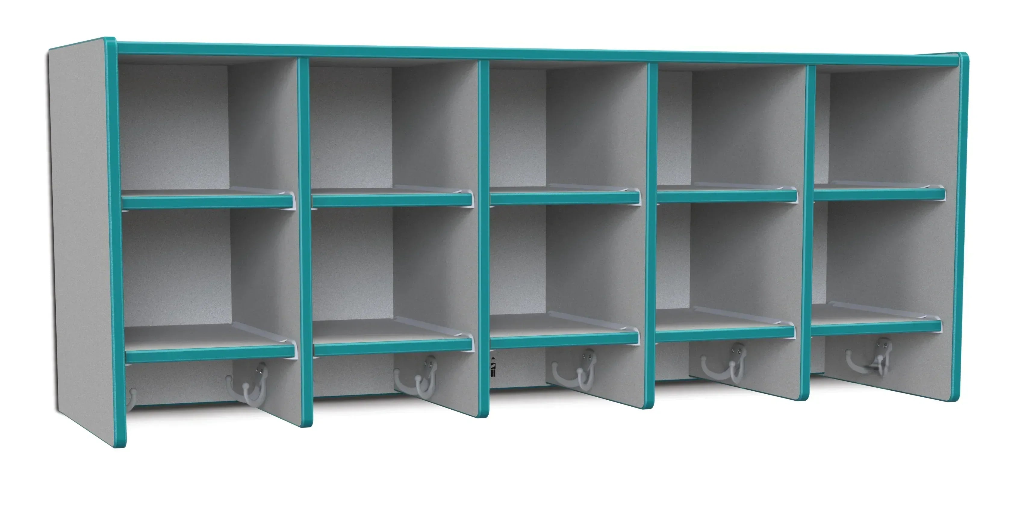 Rainbow Accents® 10 Section Wall Mount Coat Locker - without Trays - Teal