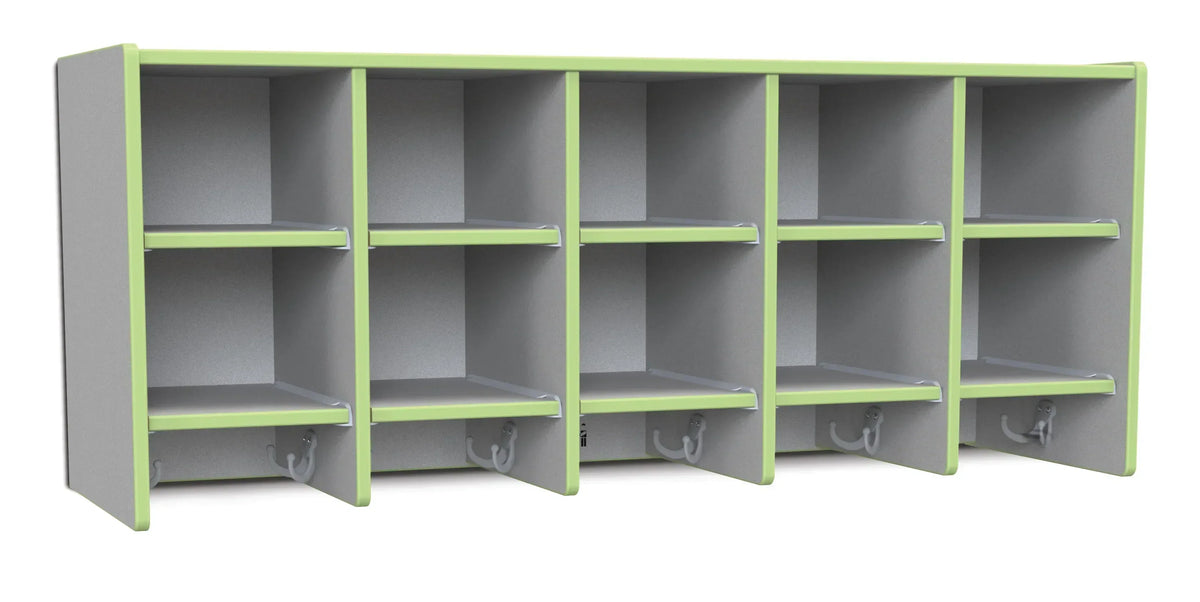Rainbow Accents® 10 Section Wall Mount Coat Locker - without Trays - Key Lime Green