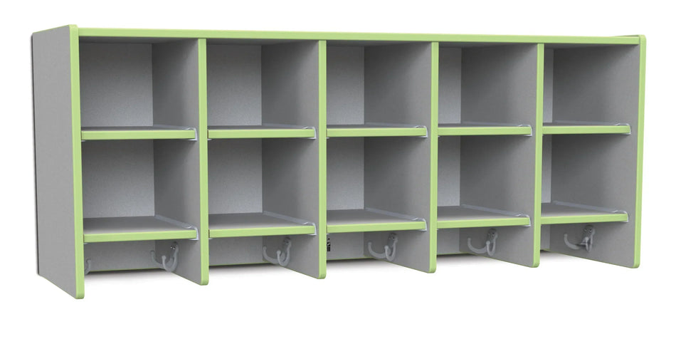 Rainbow Accents® 10 Section Wall Mount Coat Locker - without Trays - Key Lime Green