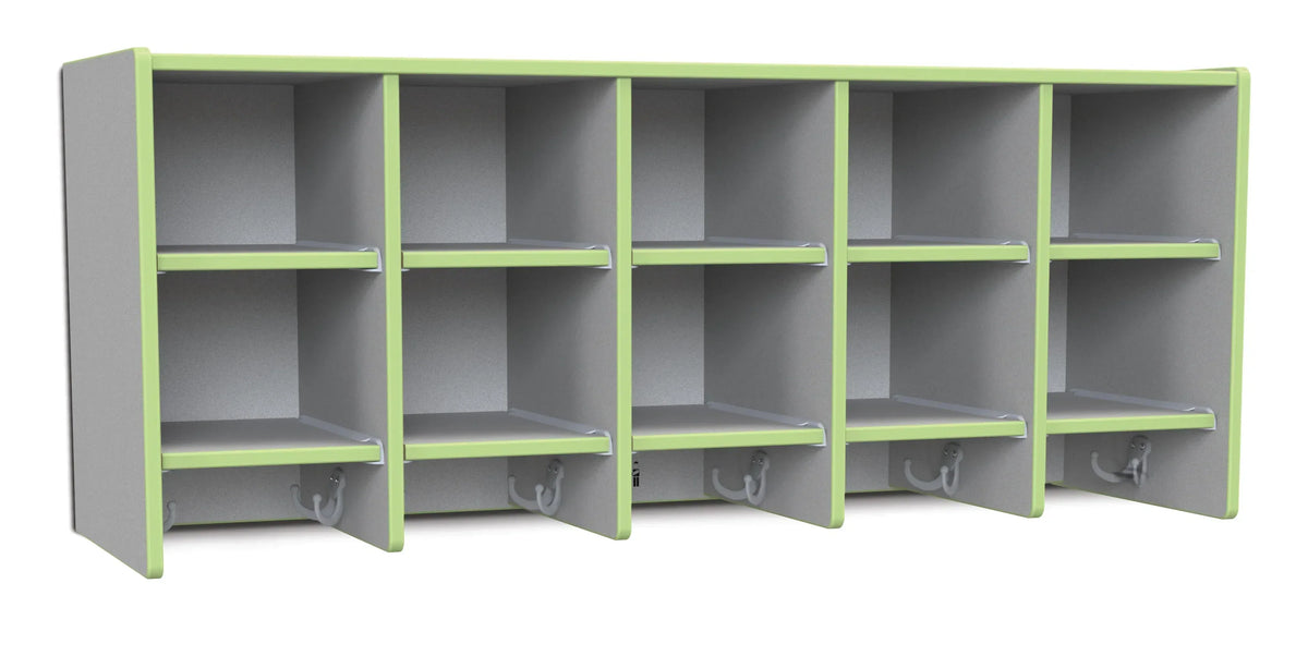Rainbow Accents® 10 Section Wall Mount Coat Locker - with Trays - Key Lime Green