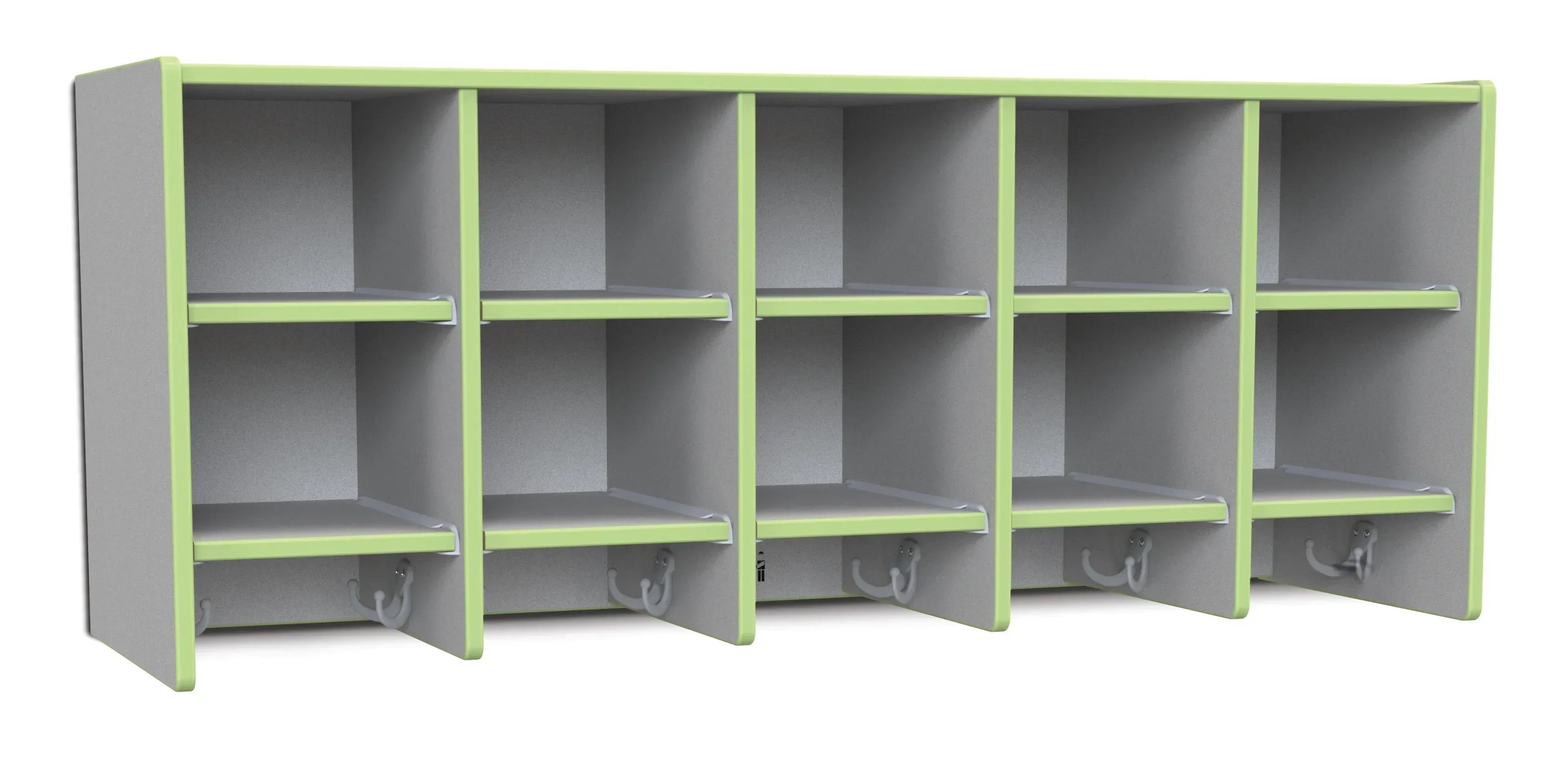 Rainbow Accents® 10 Section Wall Mount Coat Locker - with Trays - Key Lime Green