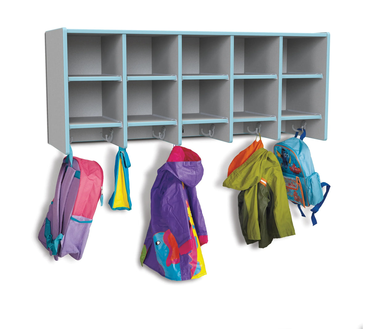 Rainbow Accents® 10 Section Wall Mount Coat Locker - without Trays - Coastal Blue