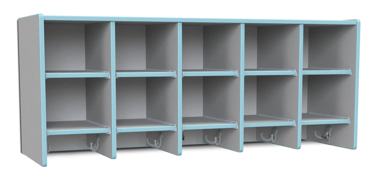Rainbow Accents® 10 Section Wall Mount Coat Locker - without Trays - Coastal Blue