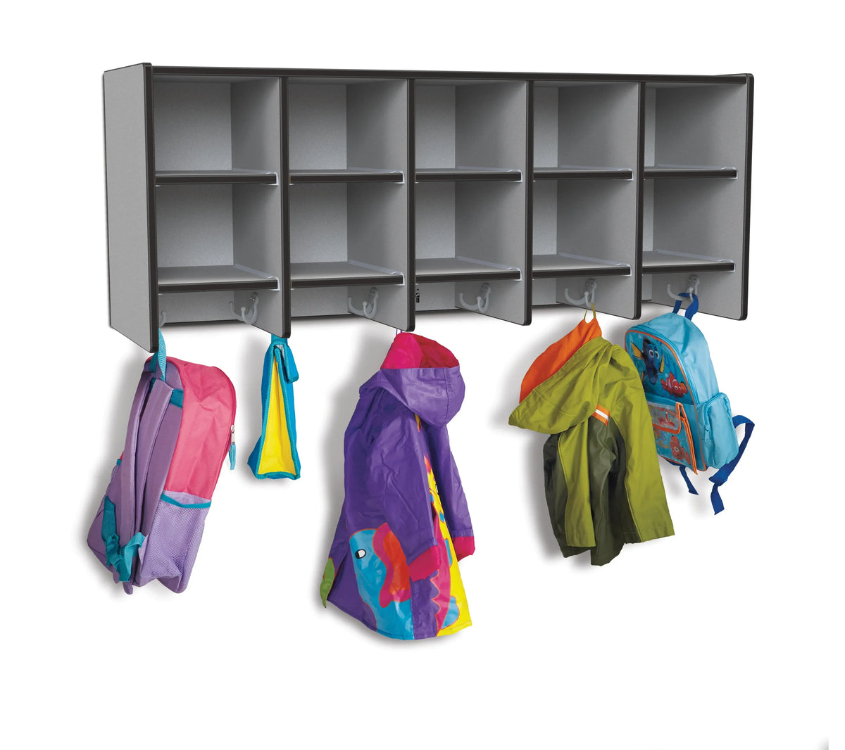 Rainbow Accents® 10 Section Wall Mount Coat Locker - without Trays - Black