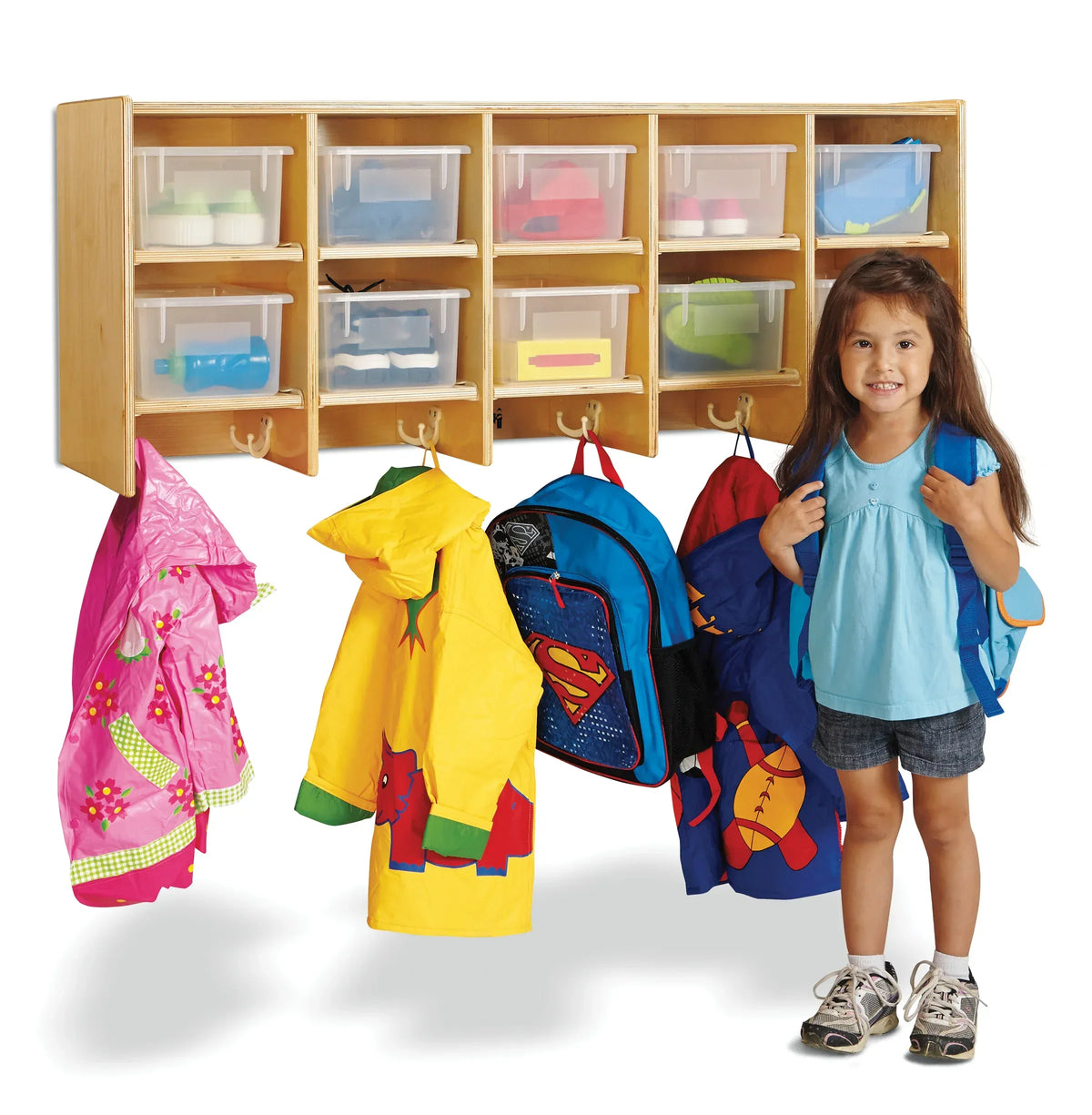 Jonti-Craft® 10 Section Wall Mount Coat Locker - with Clear Trays