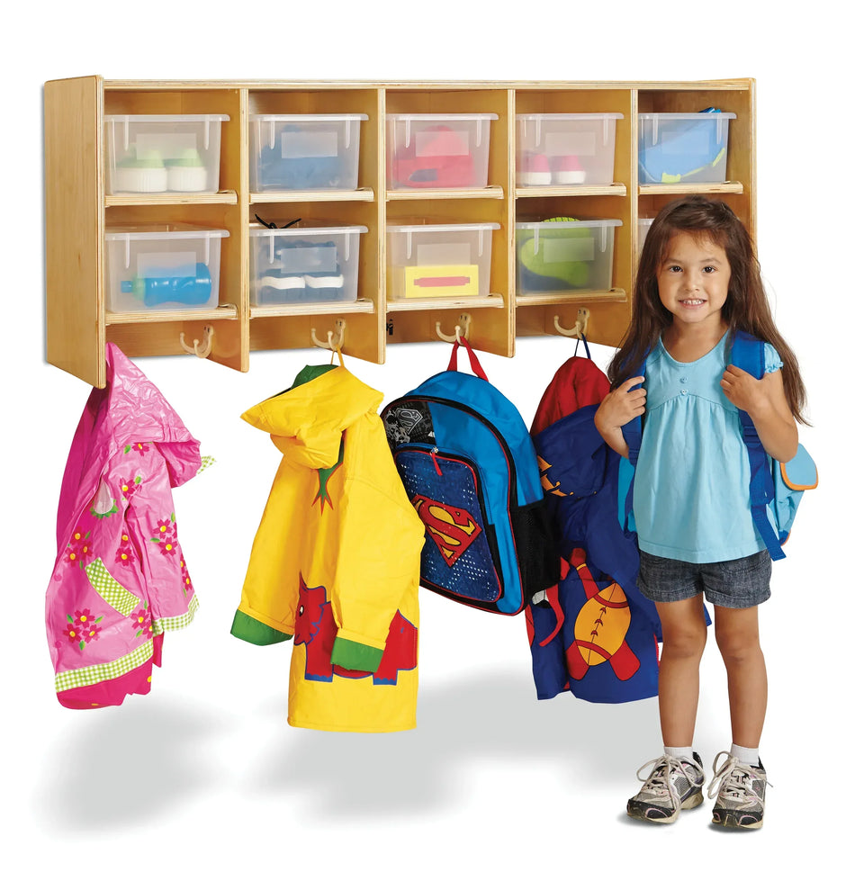 Jonti-Craft® 10 Section Wall Mount Coat Locker - with Clear Trays