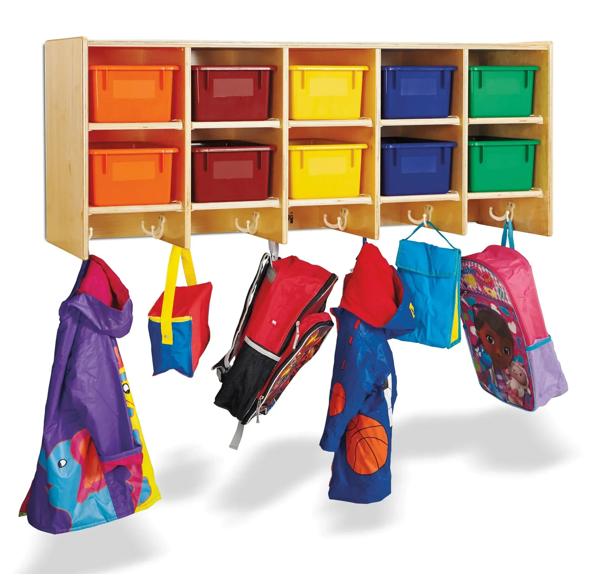 Jonti-Craft® 10 Section Wall Mount Coat Locker - with Colored Trays