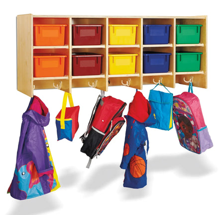 Jonti-Craft® 10 Section Wall Mount Coat Locker - with Colored Trays