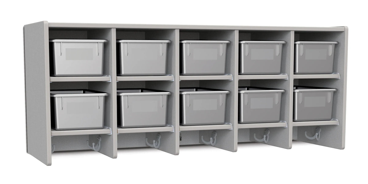 Rainbow Accents® 10 Section Wall Mount Coat Locker - with Trays - Gray