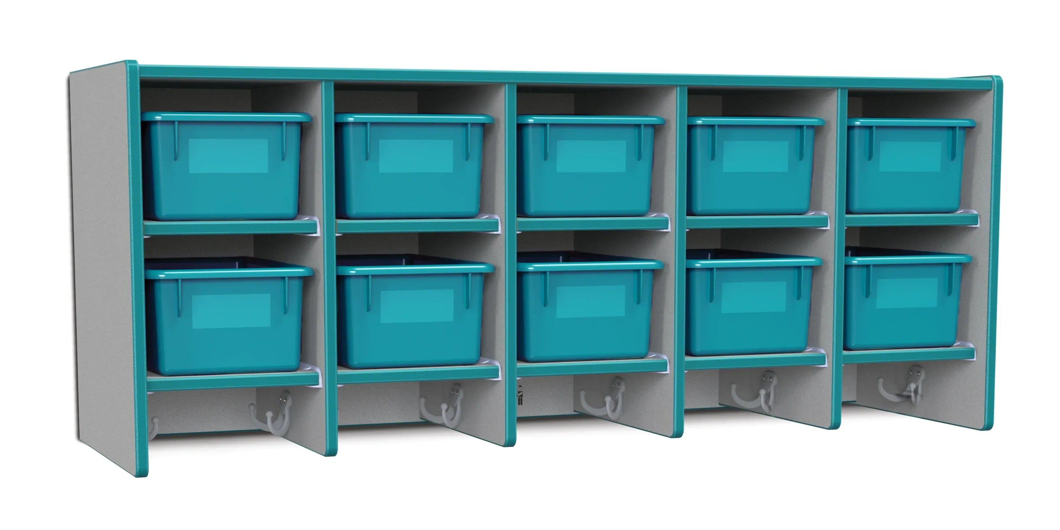 Rainbow Accents® 10 Section Wall Mount Coat Locker - with Trays - Teal