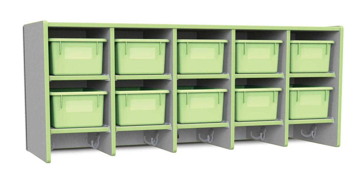 Rainbow Accents® 10 Section Wall Mount Coat Locker - with Trays - Key Lime Green