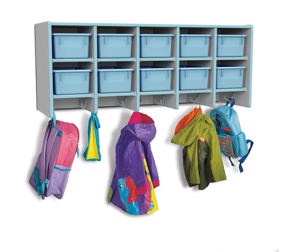 Rainbow Accents® 10 Section Wall Mount Coat Locker - with Trays - Coastal Blue