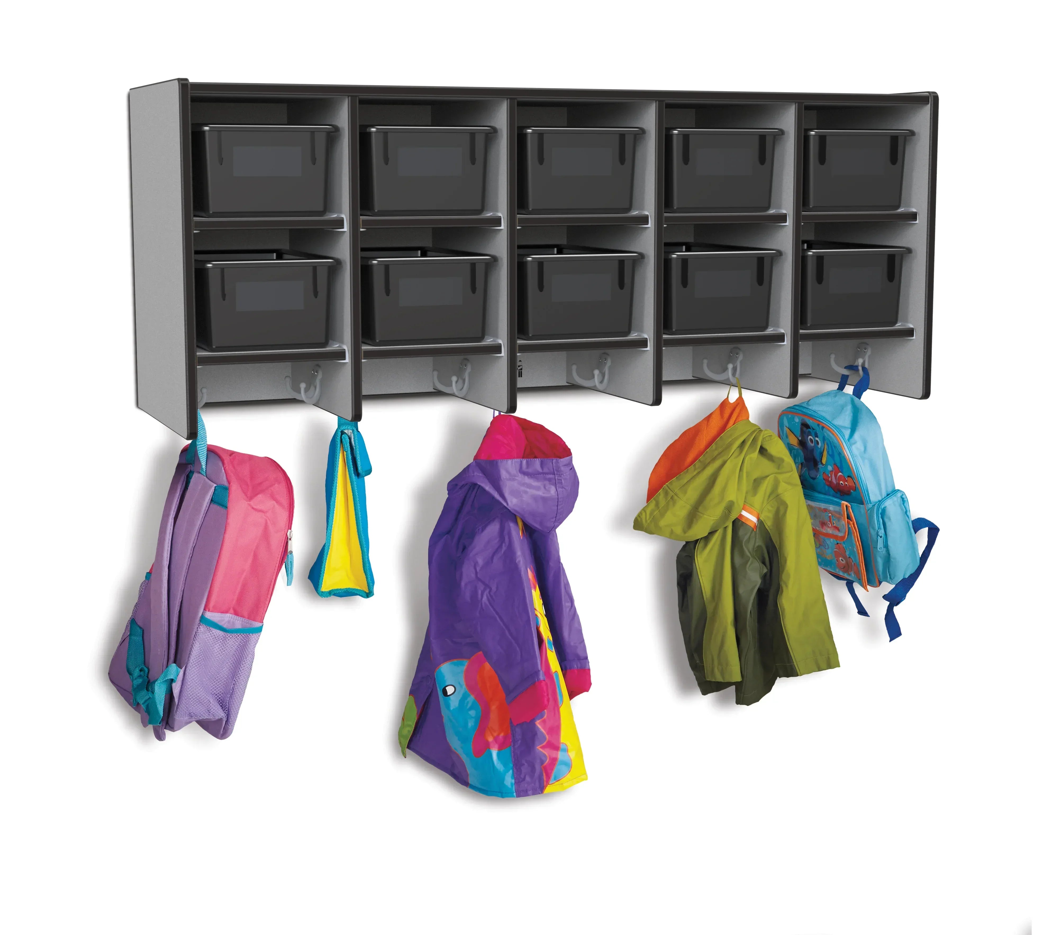 Rainbow Accents® 10 Section Wall Mount Coat Locker - with Trays - Black