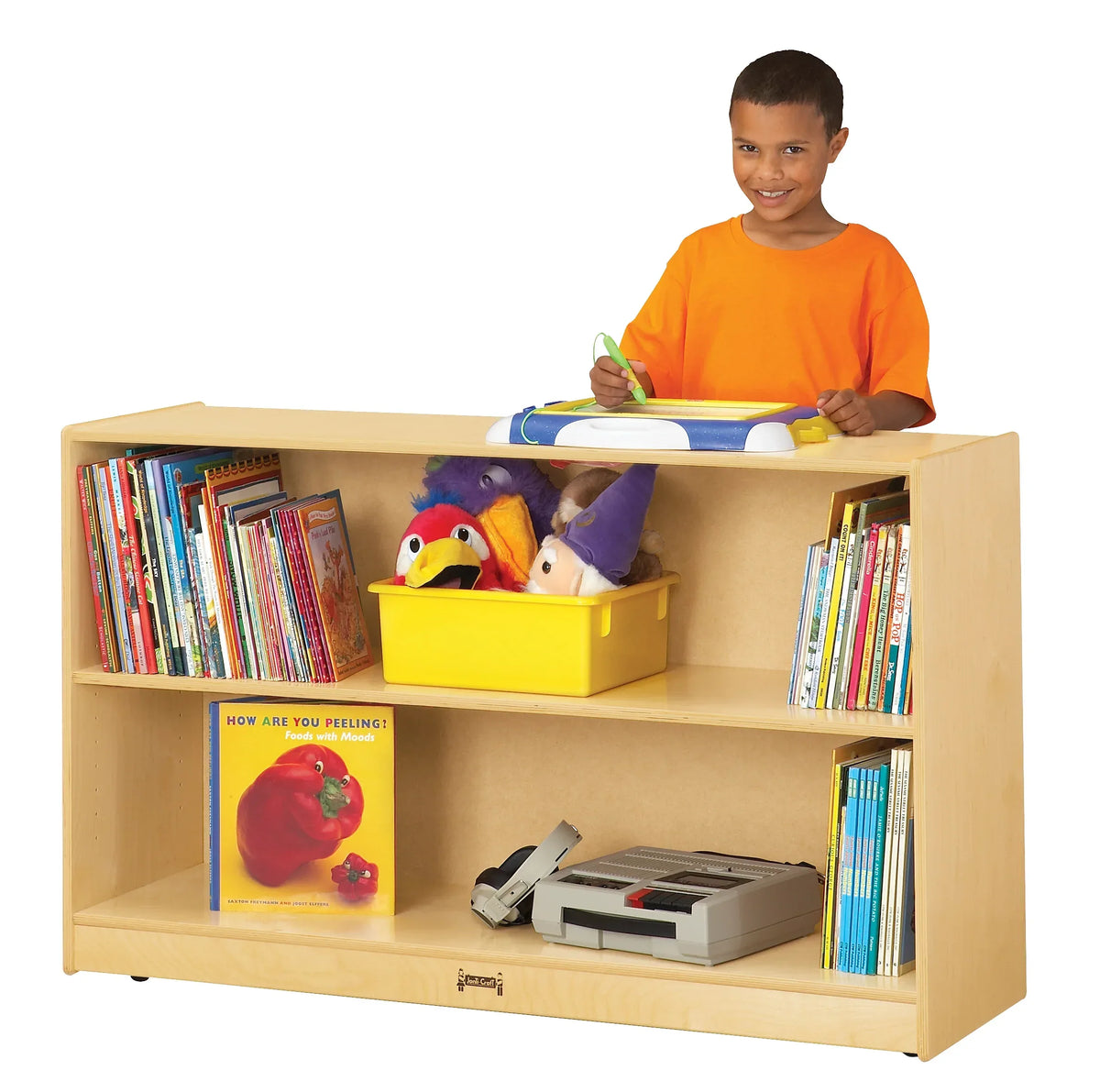Jonti-Craft® Low Adjustable Mobile Straight-Shelf - Plywood Back