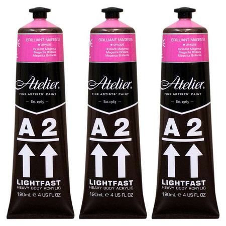 A2 Heavy Body Lightfast Artist Acrylic, 4 oz., Brilliant Magenta, Pack of 3