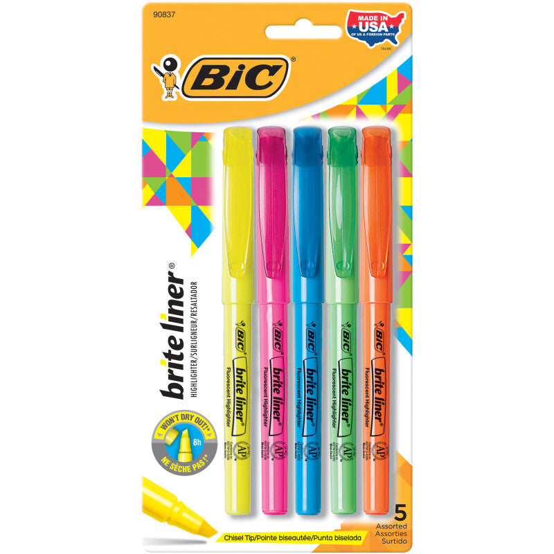 Brite Liner&reg; Highlighters, Chisel Tip, Assorted Colors,Pack of 5
