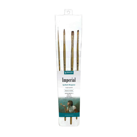Imperial Brush Set, Synthetic Bristles, Long Handle Acrylic & Oil Paintbrush, Gold, 4 Pieces