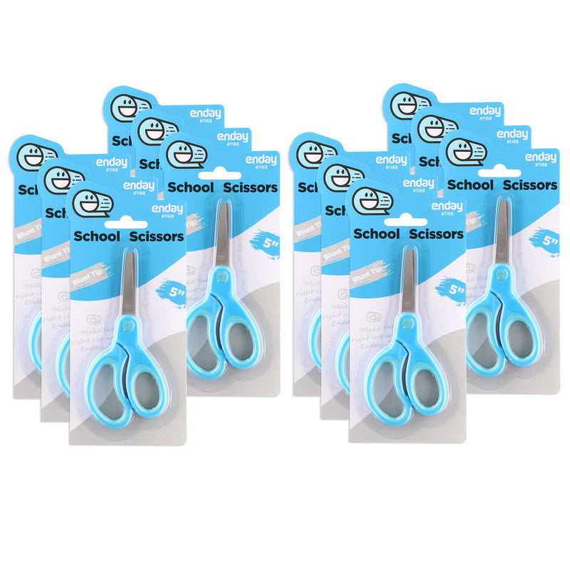 Soft Grip School Scissors, 5", Round Tip, Blue, 6 Per Pack, 2 Packs