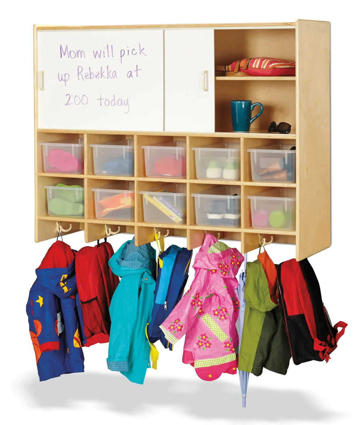 Jonti-Craft® 10 Section Wall Mount Coat Locker with Storage – with Clear Cubbie-Trays