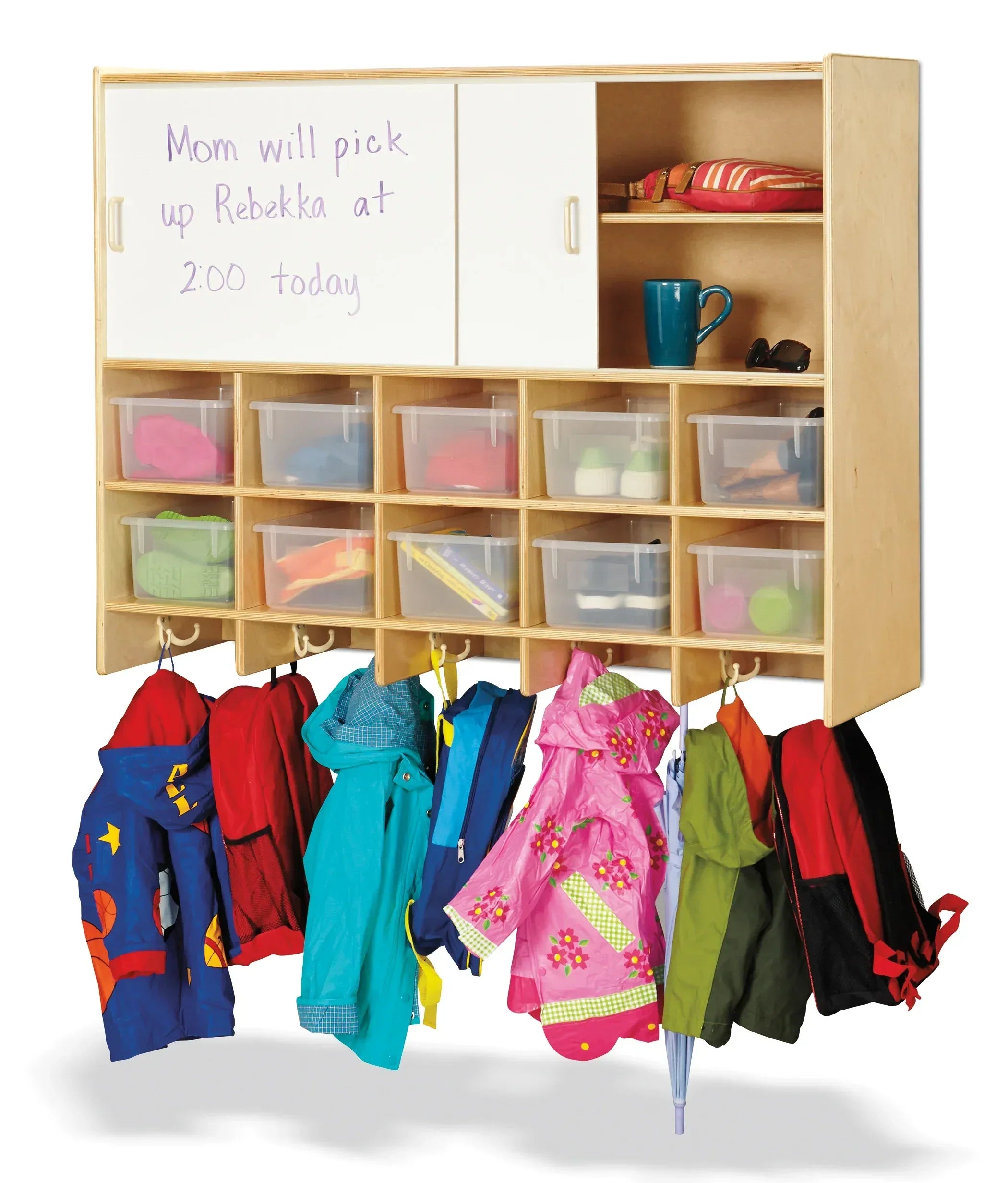 Jonti-Craft® 10 Section Wall Mount Coat Locker with Storage – with Clear Cubbie-Trays
