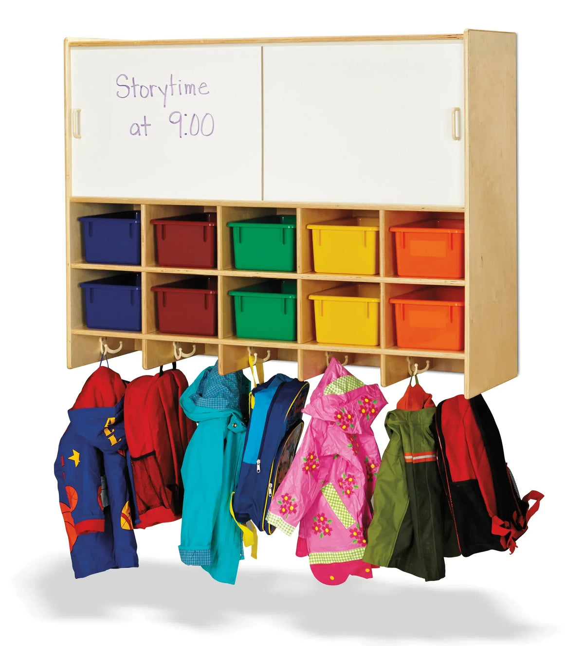 Jonti-Craft® 10 Section Wall Mount Coat Locker with Storage – without Cubbie-Trays